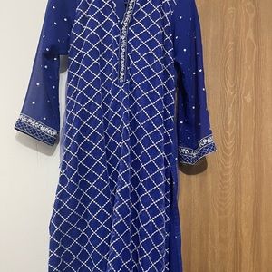 Pakistani and Indian Blue and silver fancy kameez and pajama with replica